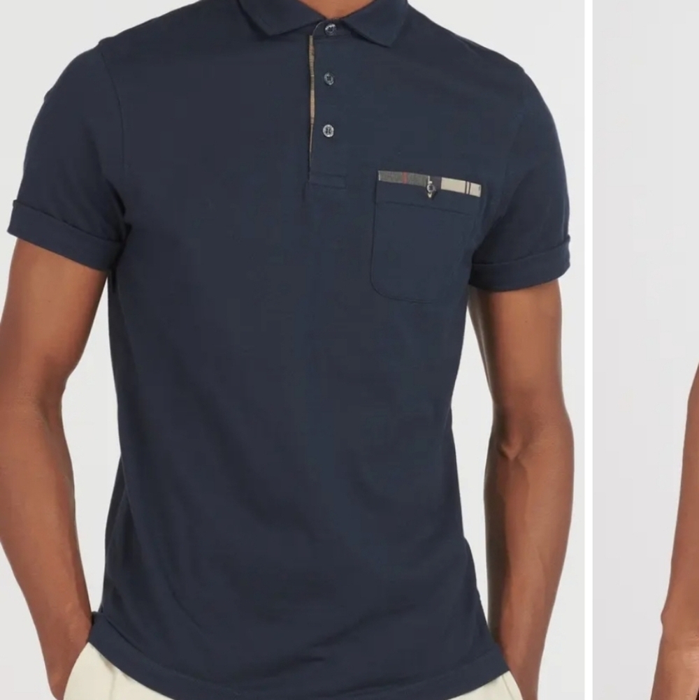 Barbour Corpatch Polo Shirt blue signature taran plaid pocket size large